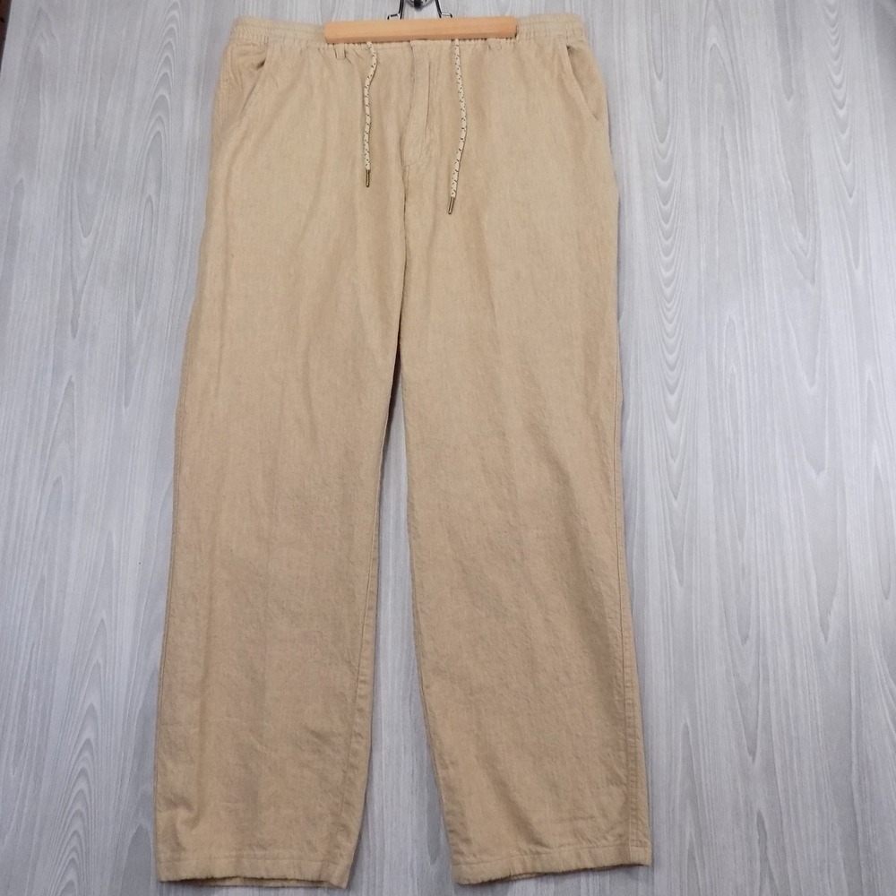 Territory Ahead Mens XL Tan Cotton Linen Blend Elastic Waist Pants 130854